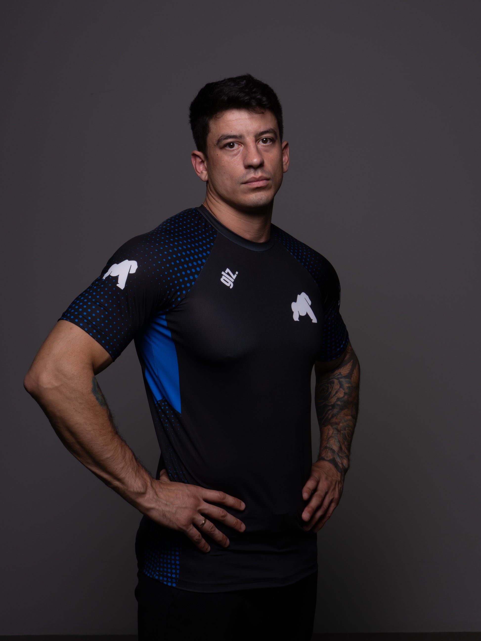 Rash Guard Gorilaz Competition Azul — Vista lateral jiu-jitsu